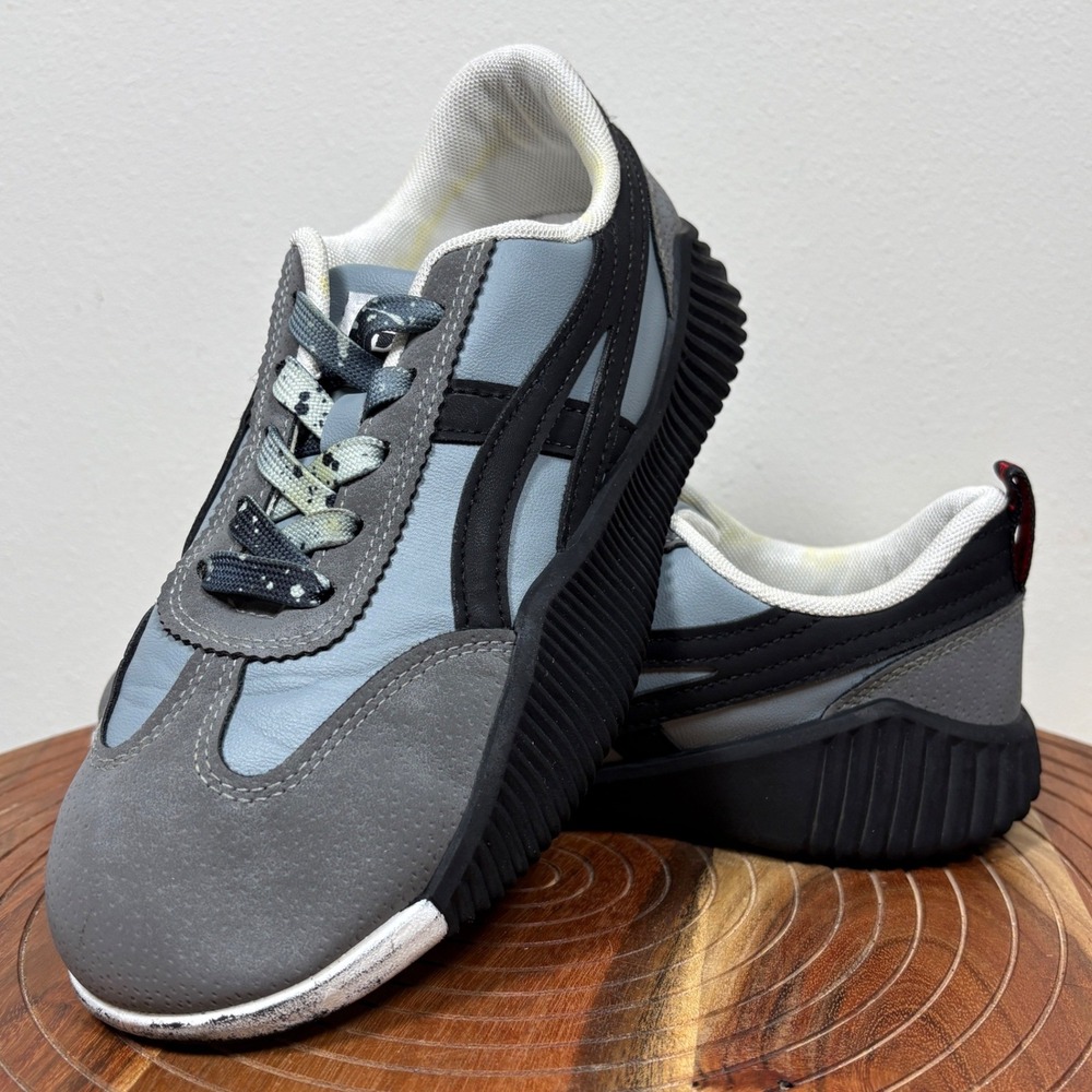 De Florence Flora Sneaker Black Gray Blue Leather Italian Walking W 7.5 EUR 38.5
